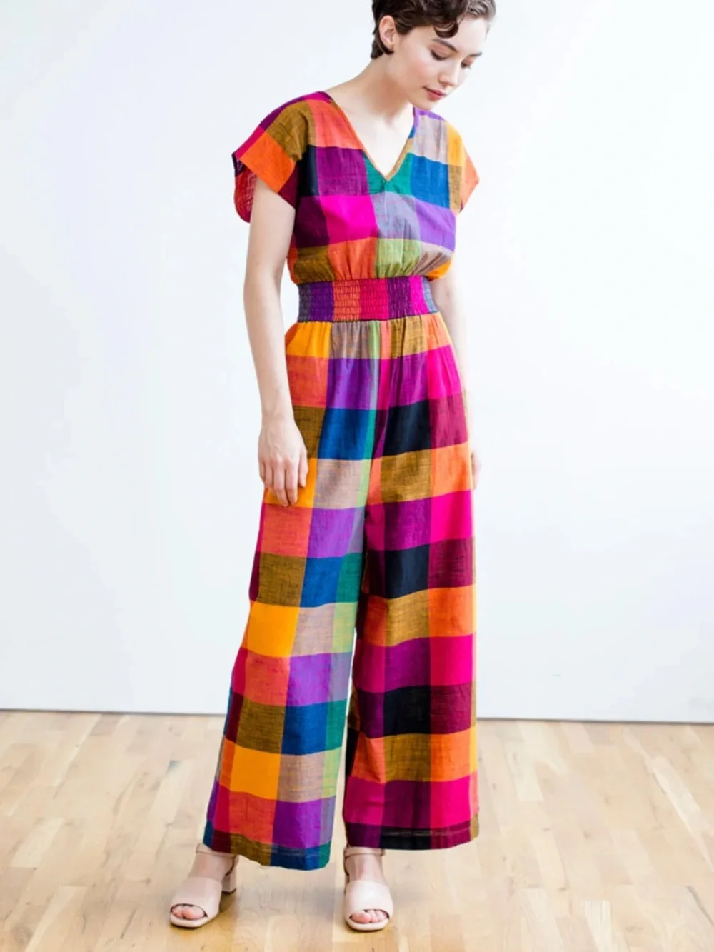 NWOT sz L Rujuta Sheth Marie Jumpsuit Jumpsuit smocked pockets wide leg $168! - Picture 7 of 8